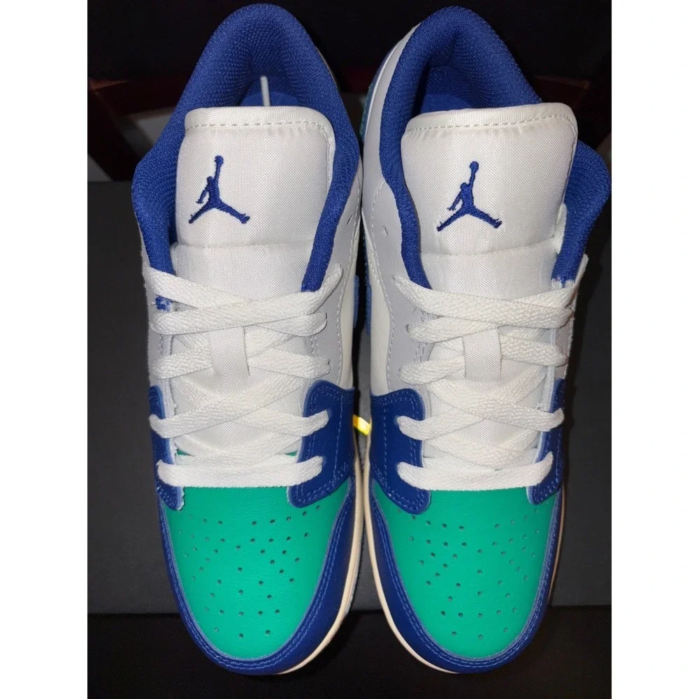 New Nike Air Jordan 1 Low SE Youth GS Sail Deep Royal Blue Green DH3216100 Sz 6Y
